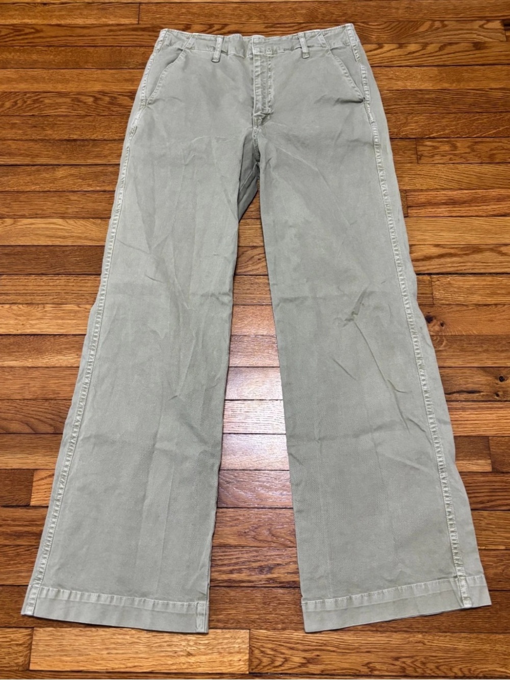 Amo Claudette Wide Leg Pants Size 30 Army Green Twill Stretch